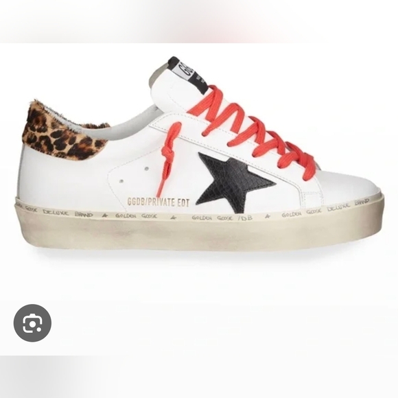 Golden Goose Hi Star Womens Sneakers with Black Star and Red Accents Size 38